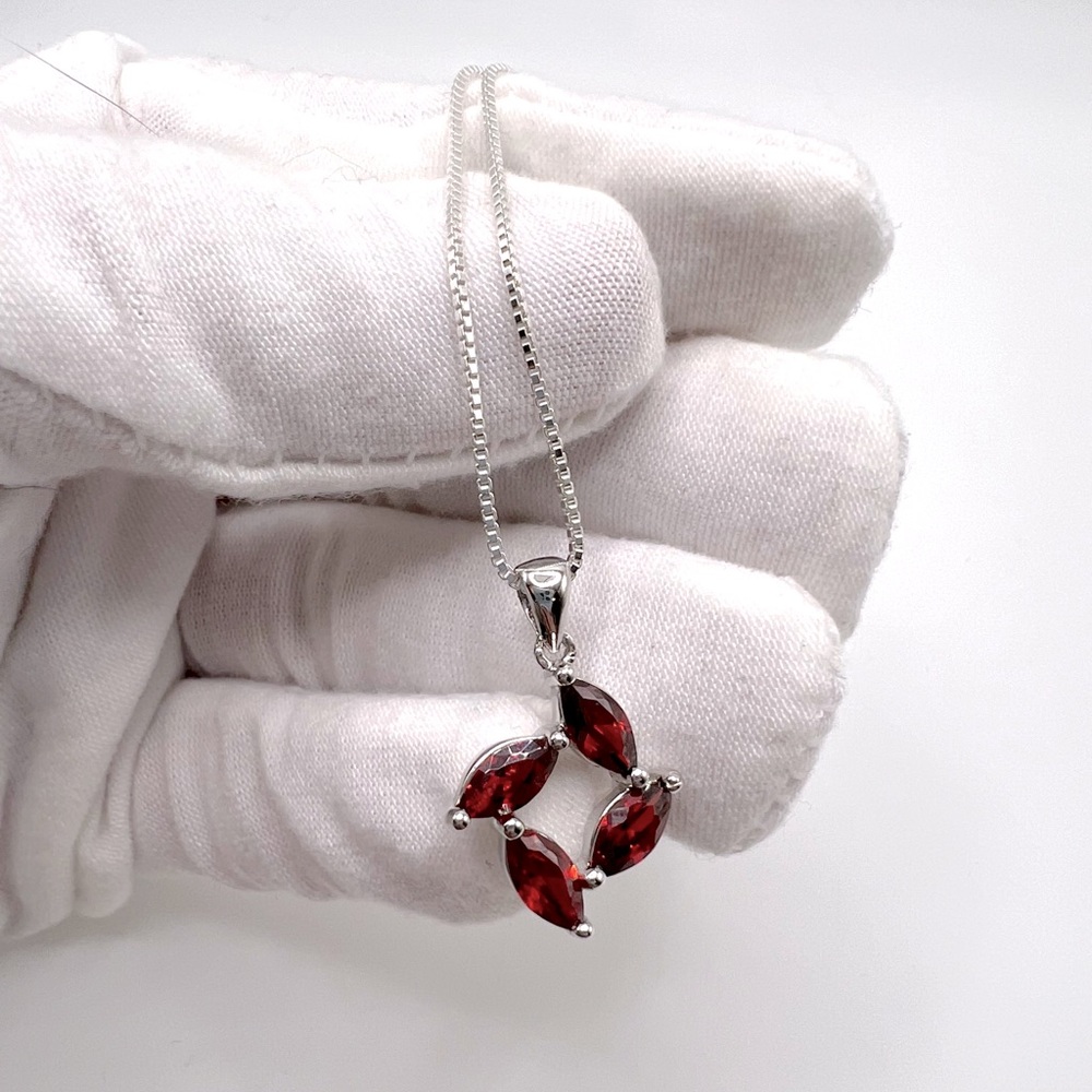 .925 Sterling Silver Marquis Garnet Cz Necklace - Picture 13 of 14